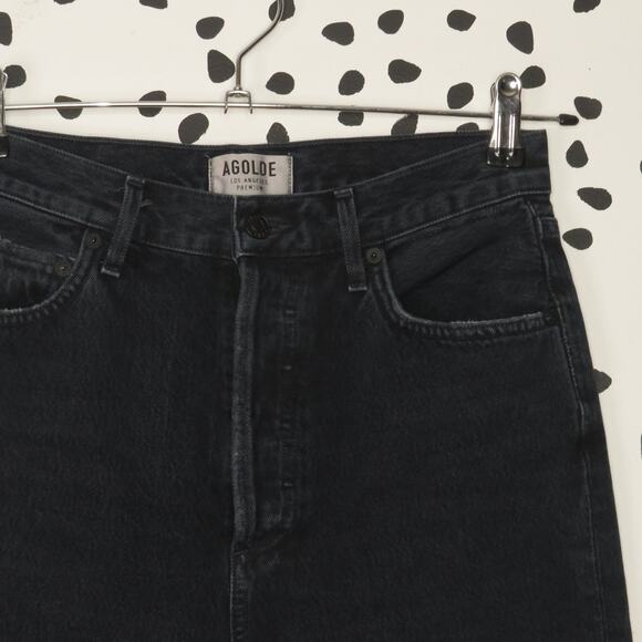 Agolde Black Wash Riley High Rise Cropped Straight Leg Jeans - Picture 3 of 11